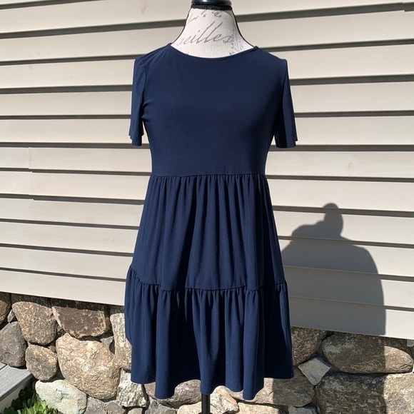Nik AND NASH Short Sleeve Ruffled Babydoll Dress - Navy - Picture 1 of 15